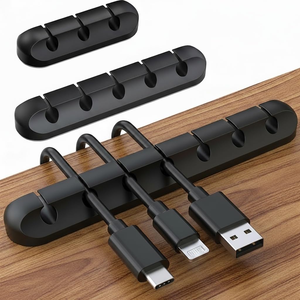 Cable Holder Clips, 3-Pack Cable Management Cord Organizer Clips Silicone Self Adhesive for Desktop USB Charging Cable Nightstand Power Cord Mouse Cable Wire PC Office Home