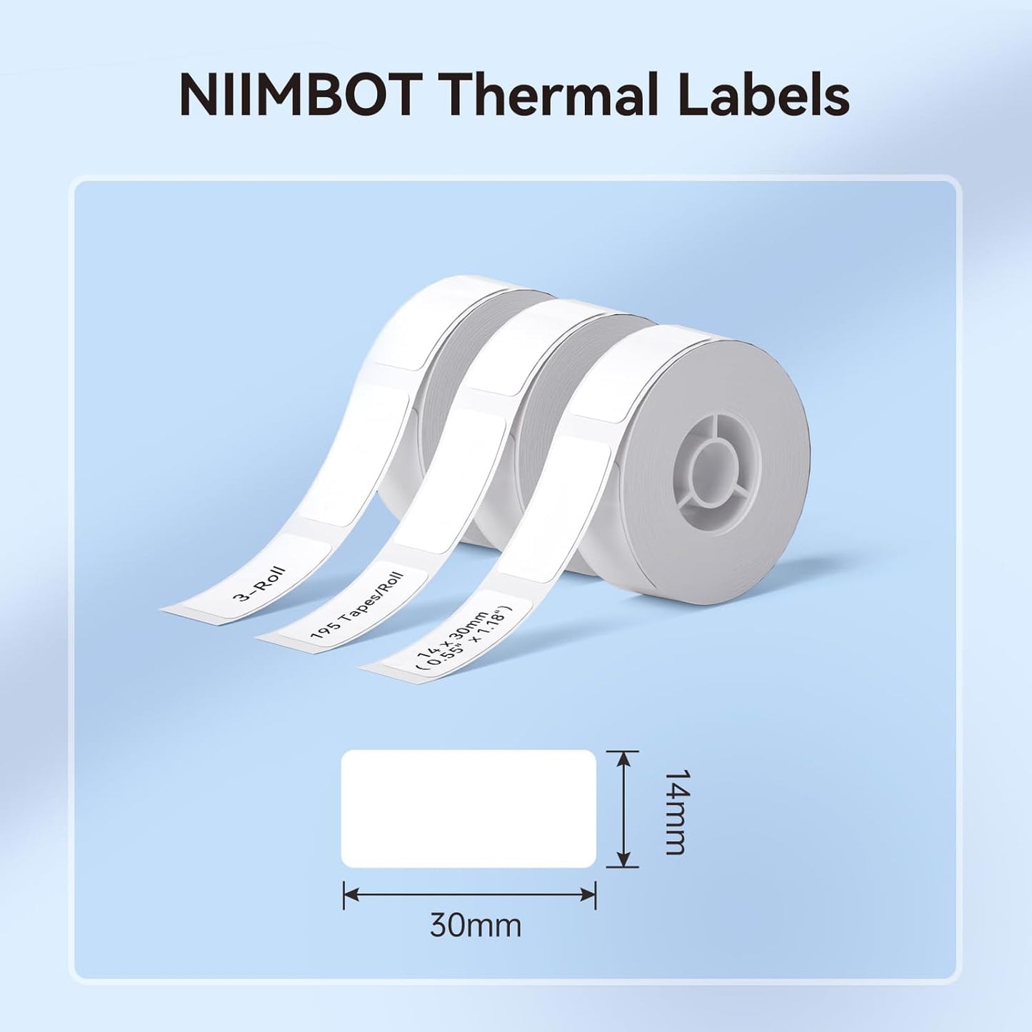 NIIMBOT White Cable Label Maker Tape for D11/D110/D101 Label Maker, 12.5 x 109 mm (0.49'' x 4.29''), 3 Rolls, Thermal Label for Home Office Labeling Tape Replacement