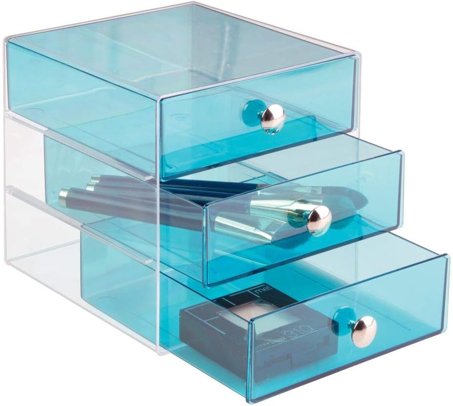 iDesign 3-Drawer Plastic Vanity Organizer, Compact Storage Organization Drawers Set for Cosmetics, Dental Supplies, Hair Care, Bathroom, Dorm, Desk, Countertop, Office, 6.5" x 6.5" x 6.5", White
