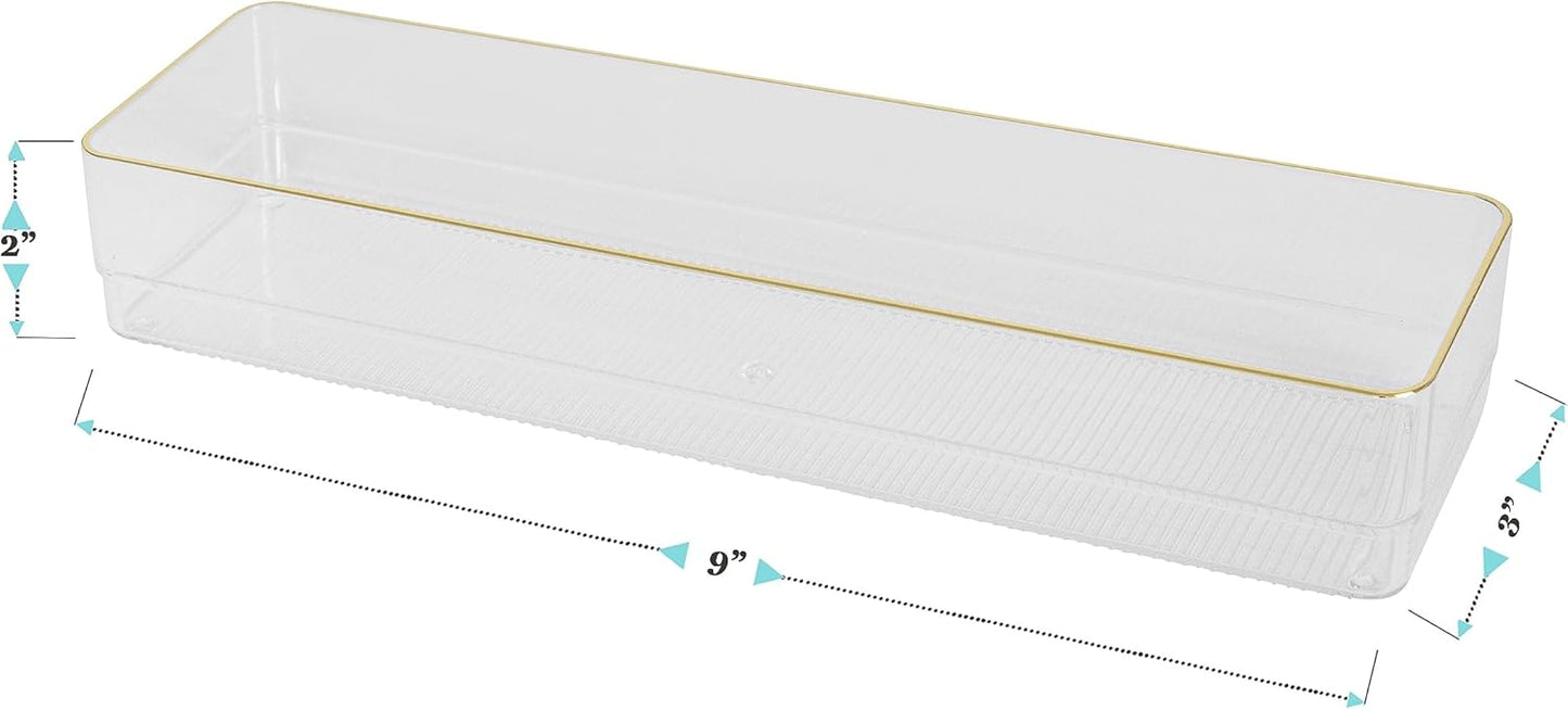 Martha Stewart Kerry Plastic Stackable Office Desk Drawer Organizers, 6" x 3", 6 Pack, with Gold Trim