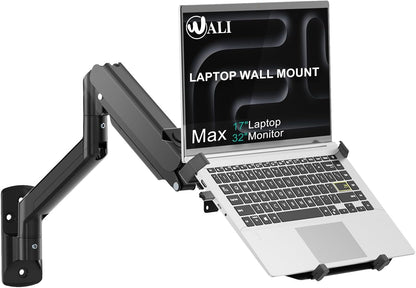 WALI Laptop Desk Mount for 17 inch Notebook, Adjustable Single Monitor Arm with Laptop Holder for 32 inch Screen, Laptops Stand with Ventilated Tray, Up to 22 lbs, (M00LP), Black
