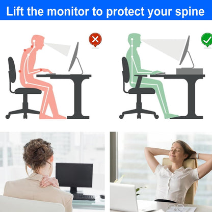 gianotter Wood Monitor Stand Riser, Office Desk Shelf Organizer, Desk Organizer with Drawer and Pen Holder, 2-Tier Computer Stand, Office Organization (Ink)