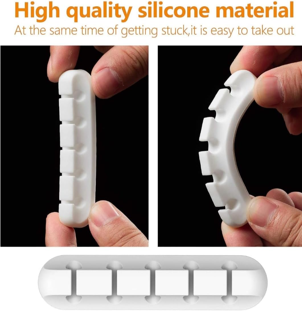 Cable Organizer Clips 2-Pack (5-Slot & 3-Slot) – Strong Adhesive Cord Holder for Desk, USB & Charging Cables, Silicone Wire Organizer for Home Office & Car – No-Drill, Keeps Cables Tidy