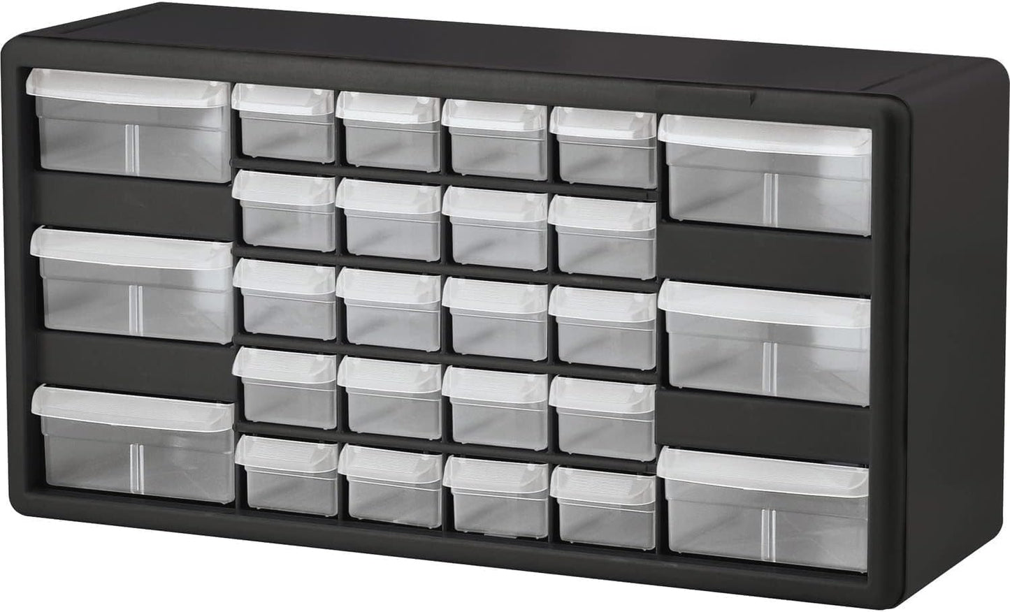 Akro-Mils 24-Drawer Plastic Drawer Storage Cabinet for Garage Organization, Bead Organizer, Building Bricks Storage, Teacher Toolbox, Makeup Organizer, 20" W x 6" D x 16" H, 10124 Black