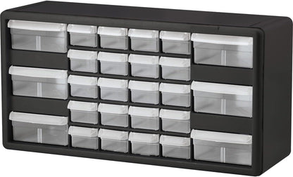 Akro-Mils 24-Drawer Plastic Drawer Storage Cabinet for Garage Organization, Bead Organizer, Building Bricks Storage, Teacher Toolbox, Makeup Organizer, 20" W x 6" D x 16" H, 10124 Black