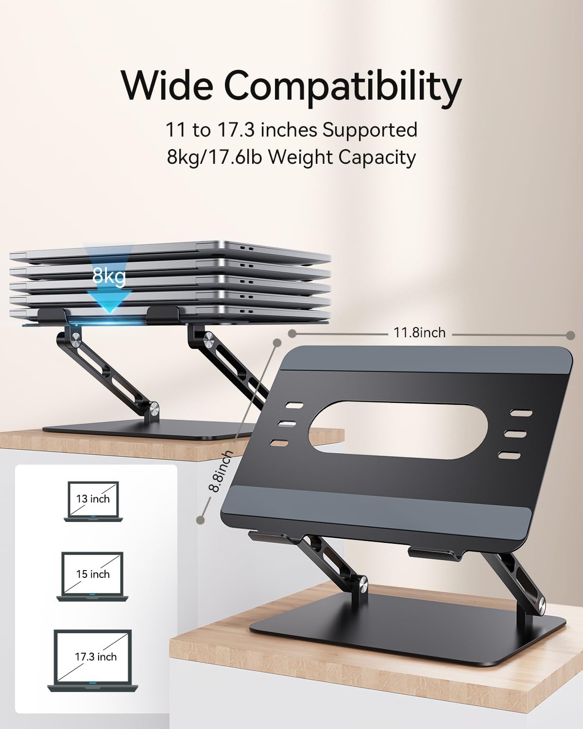 Orlian Foldable Aluminum Laptop Stand for 10-17.3" Laptops, Height Adjustable Portable Ergonomic Computer Holder, Space Saving Desk with Heat Dissipation. Compatible with MacBook/Dell/HP etc, Silver