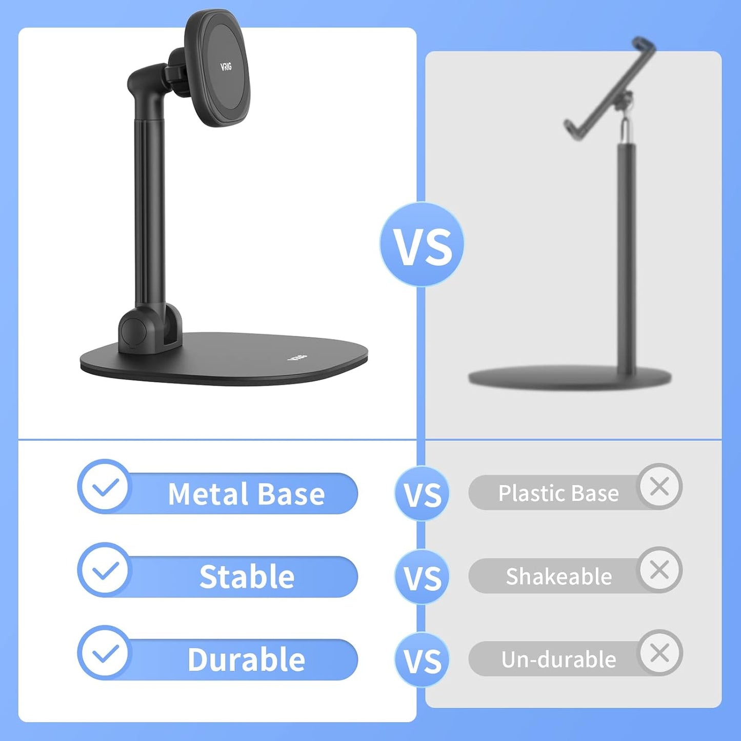 VRIG Magnetic Wireless Charger Phone Stand 360°Rotation Desktop Phone Holder Adjustable Cell Phone Stand for iPhone 17/17pro/16/15/14/13 Series Foldable Wireless Charging Station for Android/AirPod