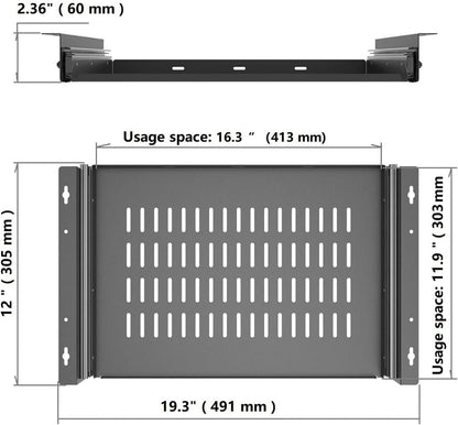 JINGCHENGMEI 21 inch Sliding Under Desk Laptop Mount with Air Vents, Metal Under Desk Slide Out Tray for Laptop (21 Inch)