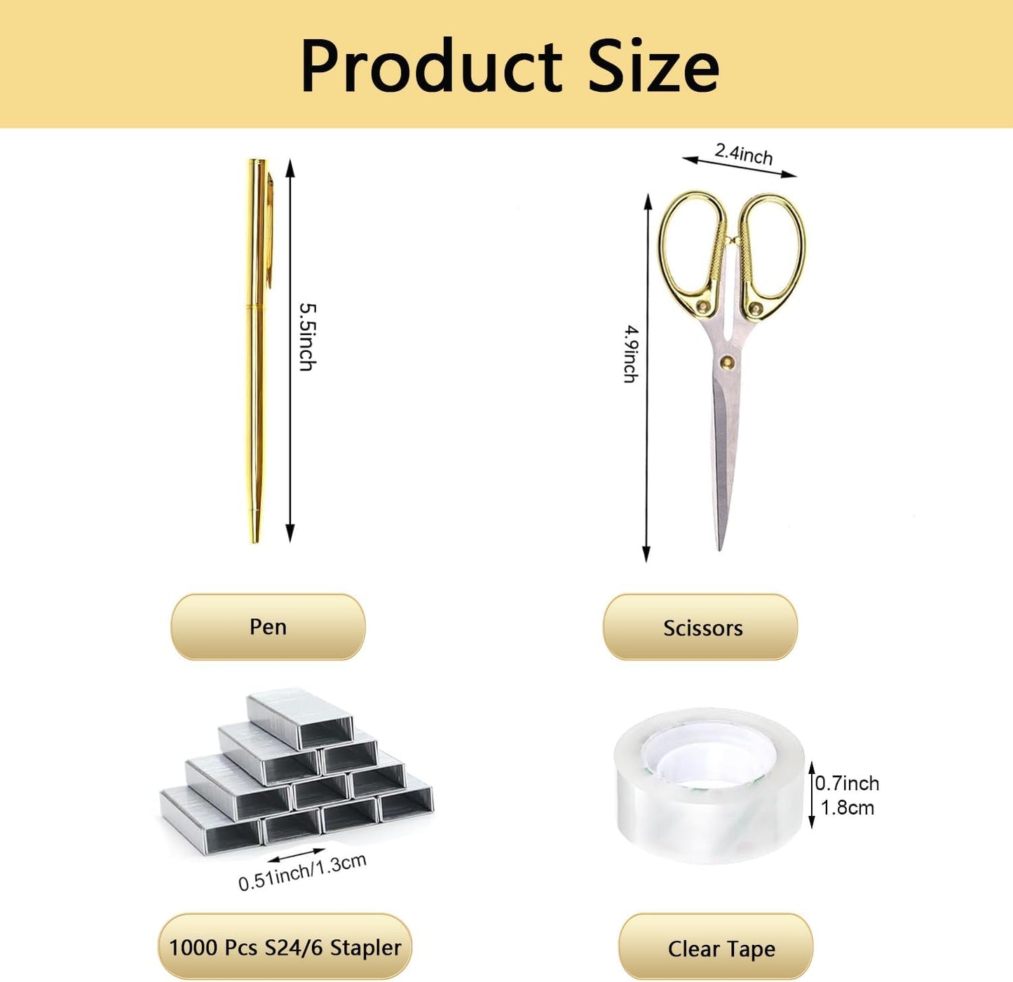 suniya Office Supplies,Gold Desk Accessories,with Stapler,Tape Dispenser,Pen Holder,Scissors,Phone Stand,Staple Remover,Ballpoint Pen,Clear Tape, Staples,Ruler,Clips,Best Gift for Business or Boss