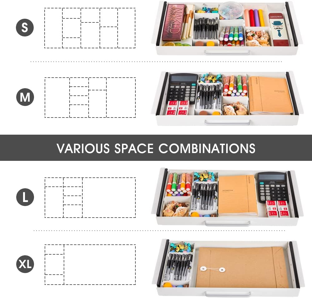 GOME Under Desk Slide out Pencil Drawer with Space Divider Design for Storing Pencil and Office Accessories, Underdesk Pull out Tray Organizer Mounted for Sit Stand Workstation