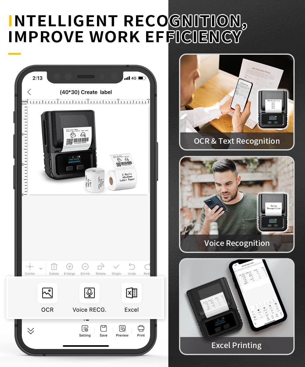 Phomemo M120 Bluetooth Label Maker - Portable Thermal Barcode Printer with App, 2" Wide Labels, Wireless Sticker Printer for Small Business,Home Office,QR Codes,Address Labels - iOS/Android Compatible