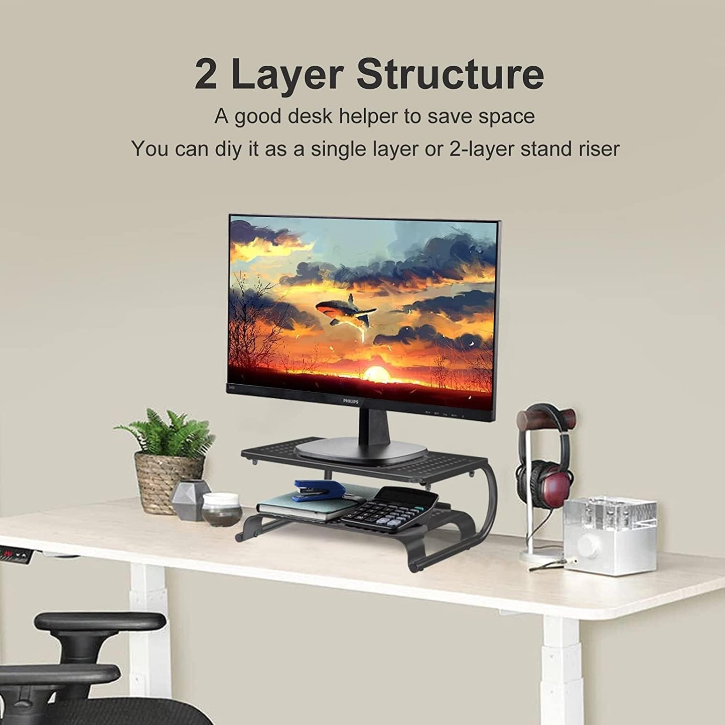 suptek Monitor Stand Riser for Computer,Laptop,Printer, Notebook and All Flat Screen Display with Vented Metal Platform and 4 Inches Height Underneath Storage (MST004)