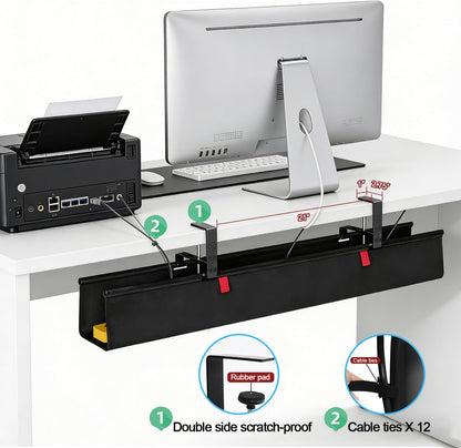 Under Desk Cable Management Tray, 36" Cord Organizer for Table, Clamp/Screw Mount Desk Cable Management, Premium Fabric Cable Management Tray for Office, Home