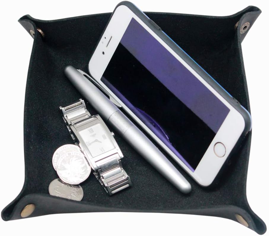 boshiho Valet Tray for Men, Leather Jewelry Catchall Key Phone Coin Box Change Caddy Bedside Storage Box (Crazy Horse Leather - Dark Brown)