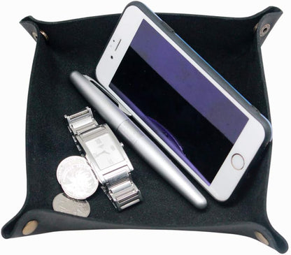 boshiho Valet Tray for Men, Leather Jewelry Catchall Key Phone Coin Box Change Caddy Bedside Storage Box (Crazy Horse Leather - Dark Brown)