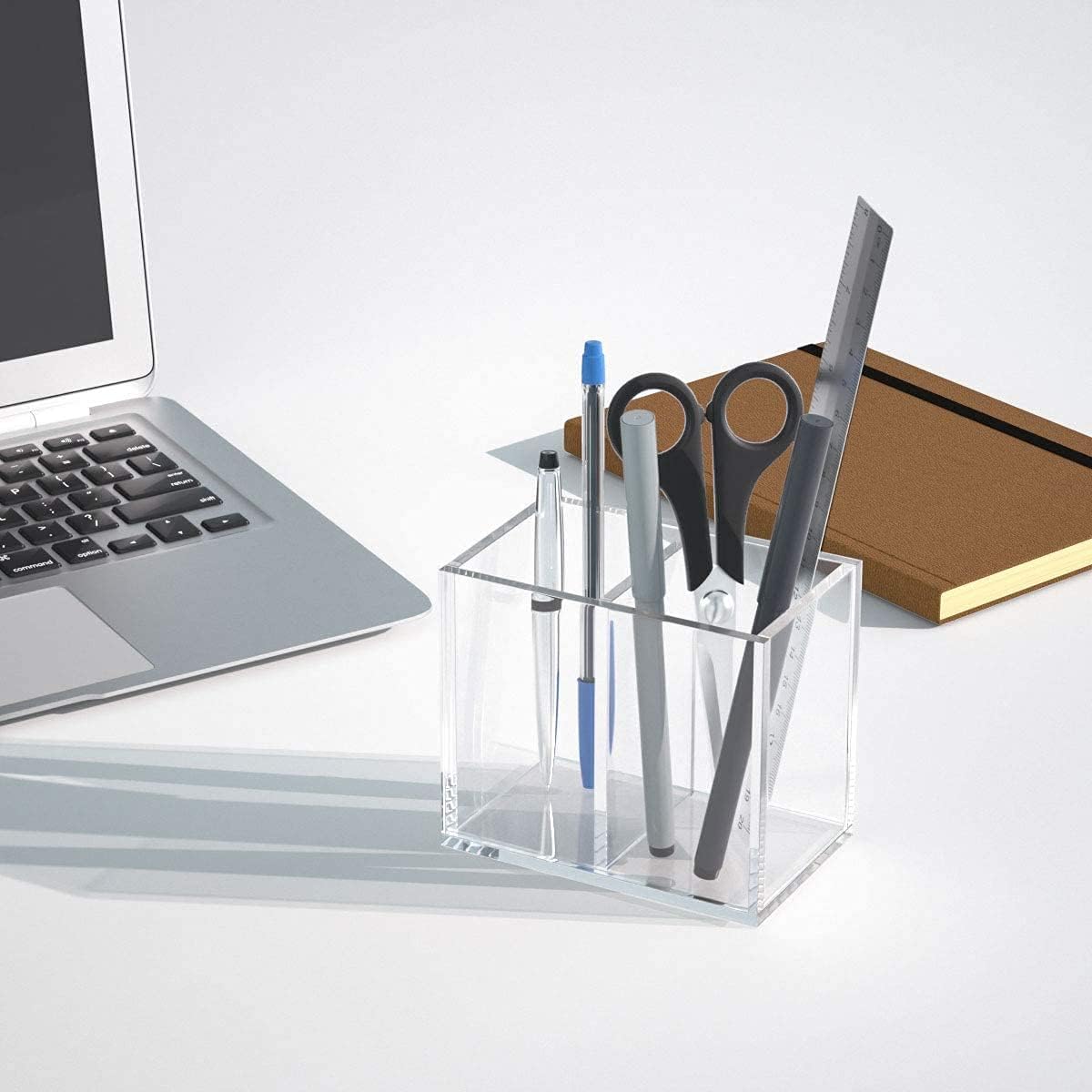 NIUBEE Acrylic Pen Holder 4 Compartments, Clear Pencil Organizer Cup for Countertop Desk Accessory Storage