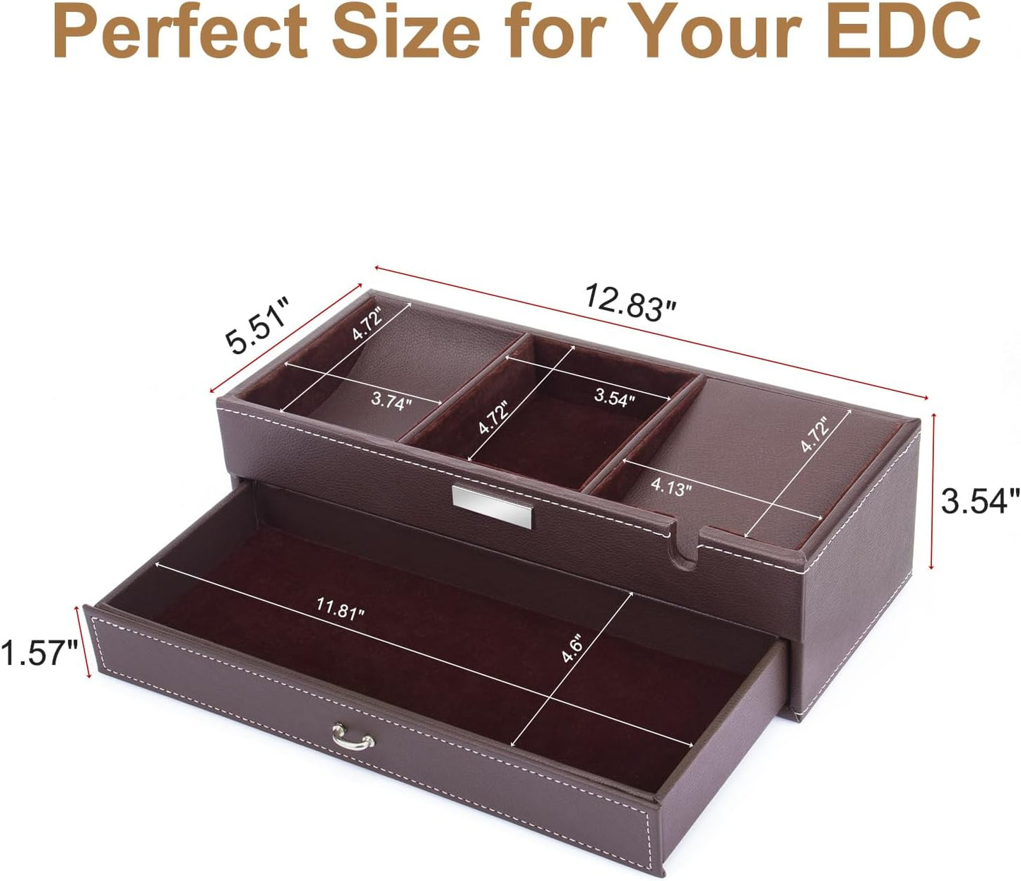 Baoyun Valet Tray for Men, 2 Layers Nightstand Organizers for Men and Women, Leather Jewelry Storage Box, Mens Dresser Top Organizer, Catch All for Jewelry Key Wallet and Phone (Brown)