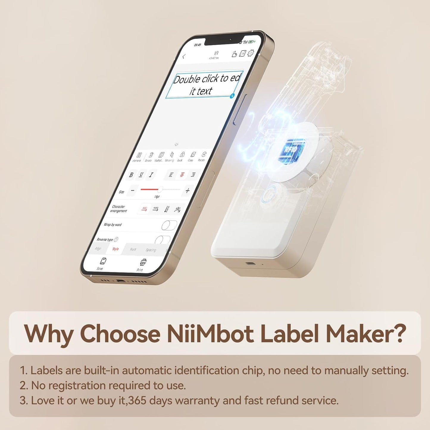 NIIMBOT D110 Label Maker Machine with Label, Small Label Printer Bluetooth Connection Multiple Templates Available for Phone Easy to Use for Office Home Organization Rechargeable White
