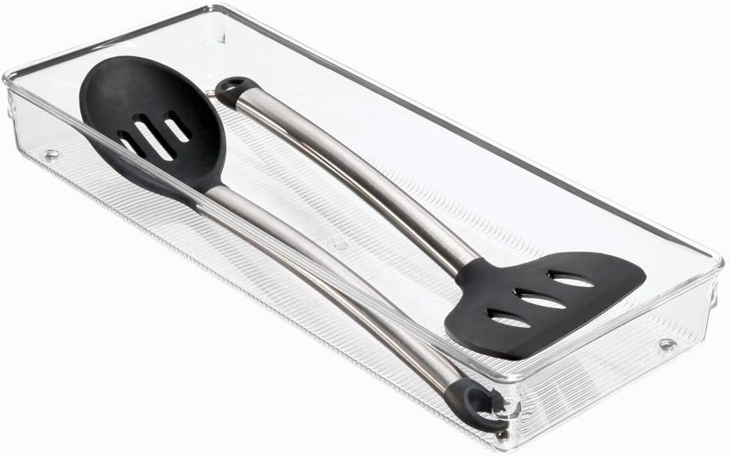 iDesign Linus Plastic Kitchen Drawer Organizer for Silverware, Spatulas, Cutlery, Gadgets, Office Supplies, Cosmetics, 6" x 15" x 2" - Clear