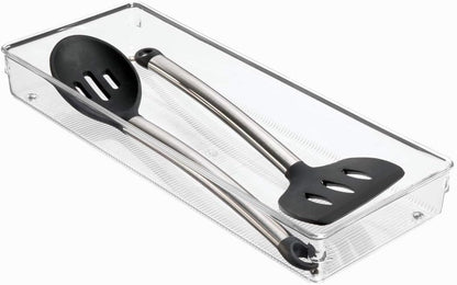 iDesign Linus Plastic Kitchen Drawer Organizer for Silverware, Spatulas, Cutlery, Gadgets, Office Supplies, Cosmetics, 6" x 15" x 2" - Clear