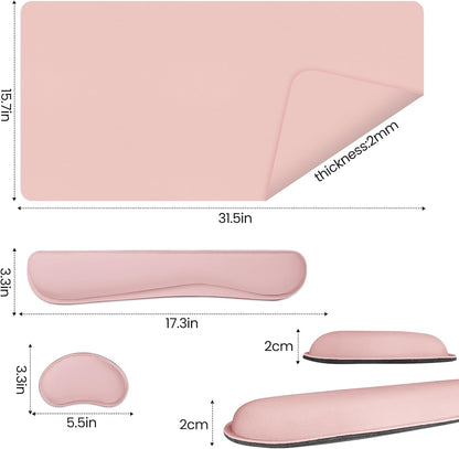 Mouse Pad and Keyboard Wrist Rest, 3-in-1 Large Keyboard and Mouse Pad Set, Ergonomic Wrist Rest for Computer Keyboards, Non-Slip Desk Mat Protector for Women (Purple Pink, 31.5" X 15.7")