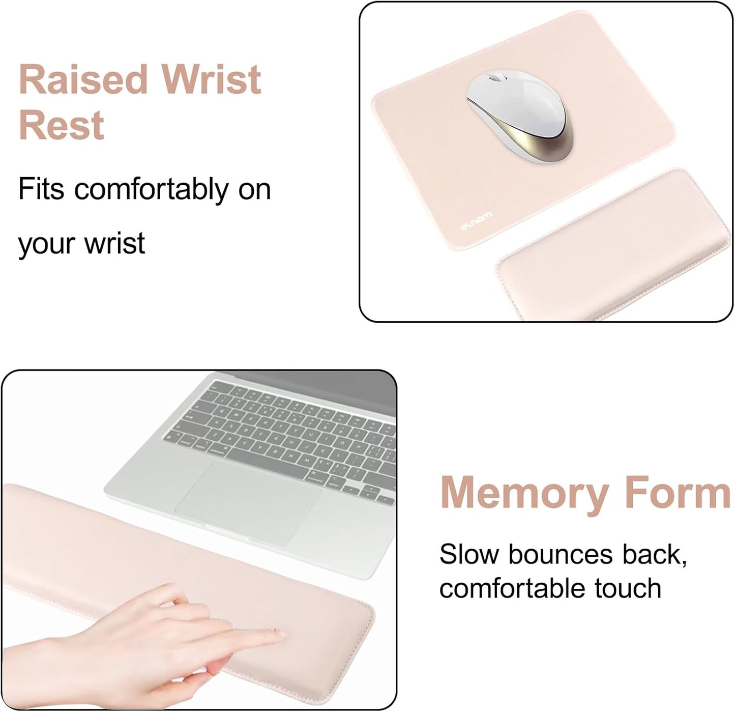 MOSISO Computer Keyboard Stand&Wrist Rest Support for Keyboard and Mouse, Large Rectangular Ergonomic Wrist Rest Mouse Pad Set, Pain Relief Easy Typing Non-Slip Cushion Pad for Home/Office, Apricot