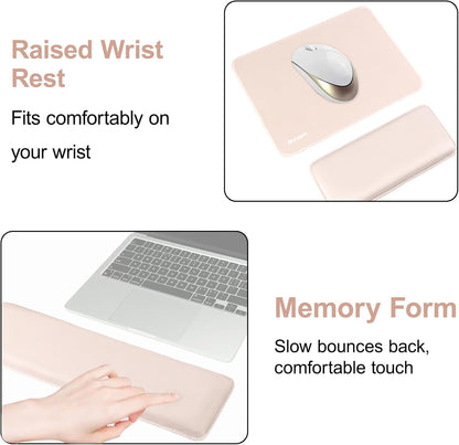 MOSISO Computer Keyboard Stand&Wrist Rest Support for Keyboard and Mouse, Large Rectangular Ergonomic Wrist Rest Mouse Pad Set, Pain Relief Easy Typing Non-Slip Cushion Pad for Home/Office, Apricot