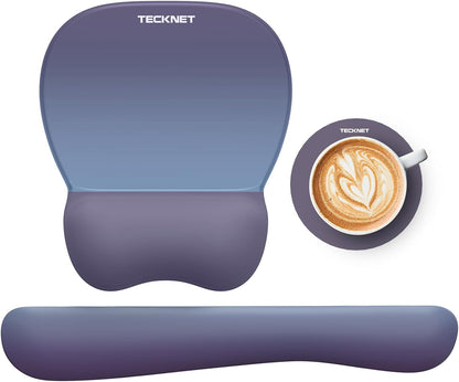 TECKNET Gel Mouse Pad with Wrist Rest, 3 in 1 Keyboard Wrist Rest for Pain Relief, Non-Slip PU Base & Easy Typing, Ergonomic Mousepad Set for Office & Home（Black）