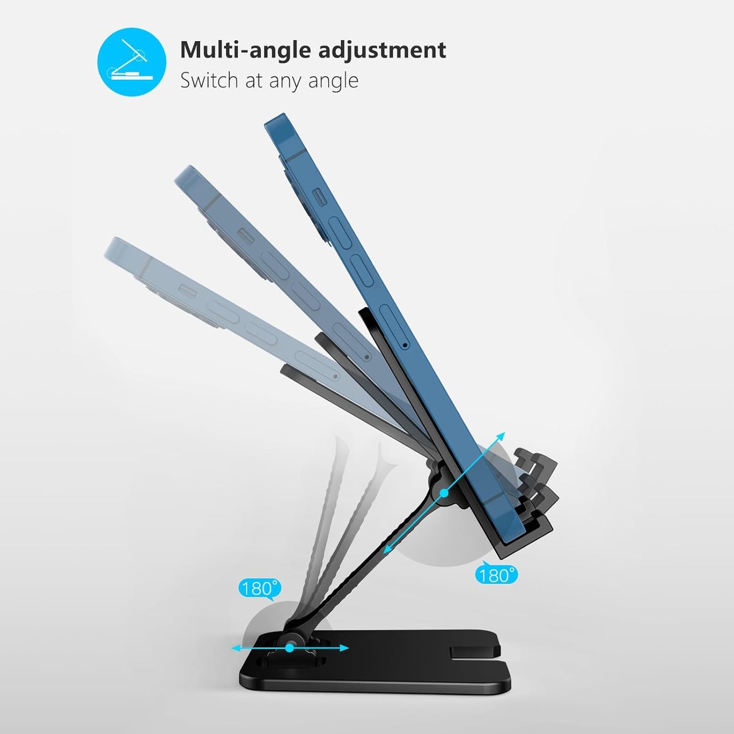 Amzpas Adjustable Cell Phone Stand Metal, Foldable Desktop Cellphone Stand with Anti-Slip Base and Convenient Charging Port, for Phone 17 16 15 14 13 12 11 Pro Xs Xs Max Xr X 8, All Phones