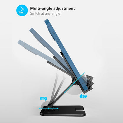 Amzpas Adjustable Cell Phone Stand Metal, Foldable Desktop Cellphone Stand with Anti-Slip Base and Convenient Charging Port, for Phone 17 16 15 14 13 12 11 Pro Xs Xs Max Xr X 8, All Phones