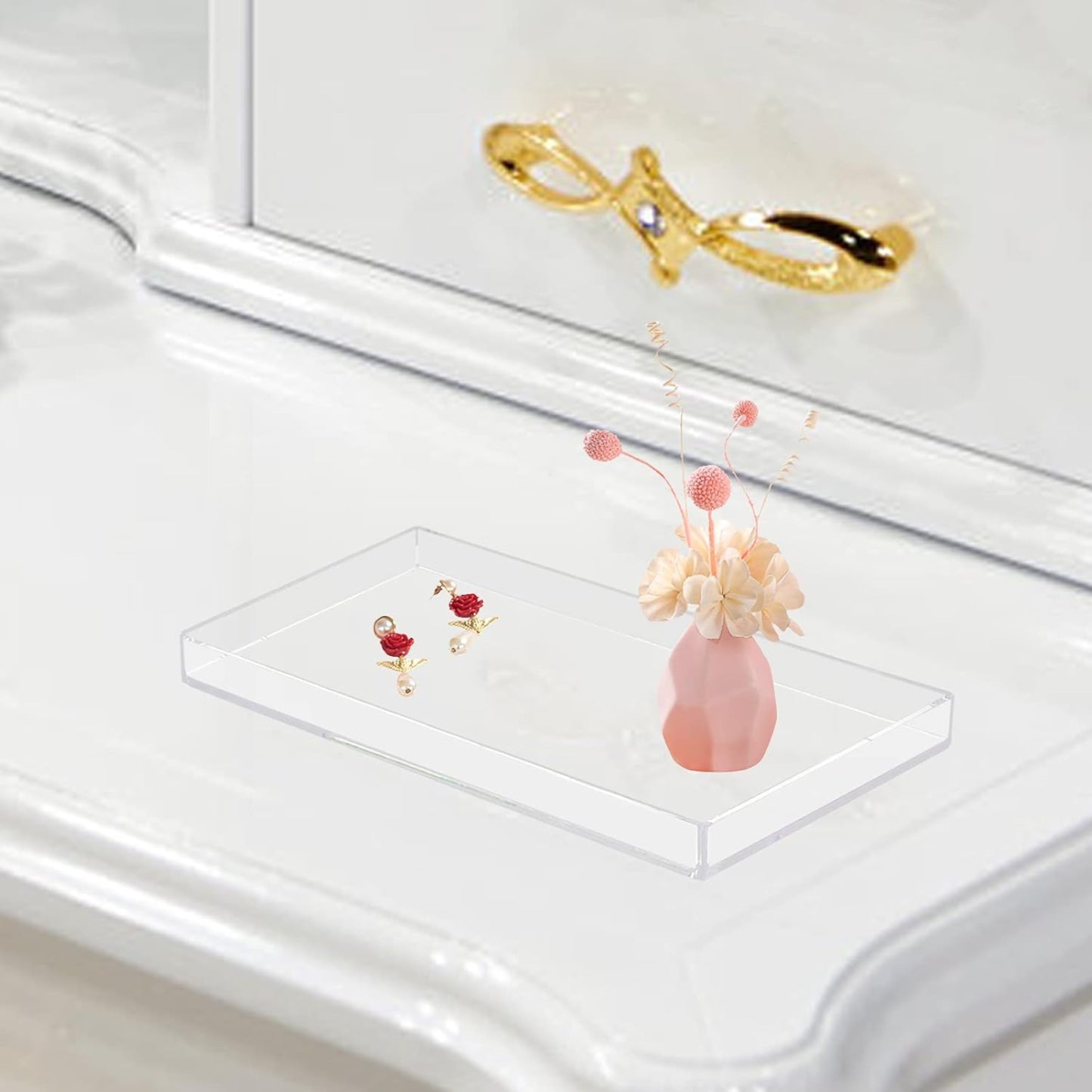 Bigfety Acrylic Vanity Tray for Organizing, Clear Bathroom Trays for Counter, Desk, Dresser
