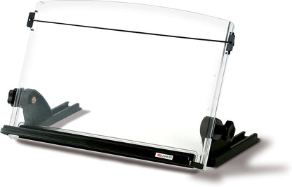 3M Adjustable Document Copy Holder, Inline with Monitor Minimizing Head and Neck Movement, 150 Sheet Capacity, Holds Sheets and Books, Elastic Guide Keeps Pages Open, 14 in Wide, Black/Clear (DH630)