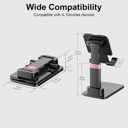 Adjustable Cell Phone Stand for Desk - Foldable Desktop Phone Holder Compatible with All 4-10 Inches Smartphone and Tablet for Workspace Organizers(1Pack Black)