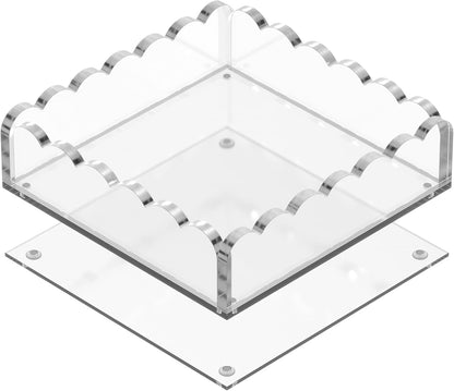 GRAHAM DESIGN 8x8 Scalloped Acrylic Tray with Magnetic Mat – Clear Decorative Photo Display Tray & Jewelry Organizer, Anti-Slip Vanity Tray for Home Office Desk Decor, Modern Gift
