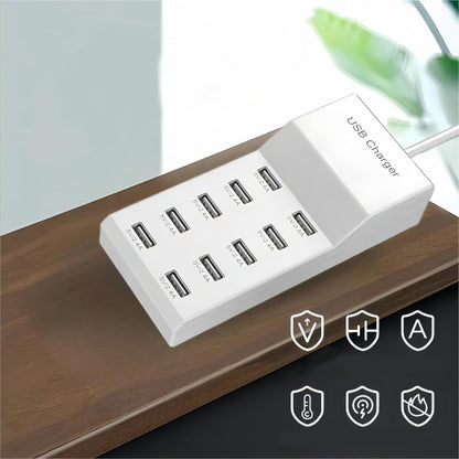 Desk USB Charger, 10 Port USB Charging Station, USB Wall Charger Station with USB-A, Organizer Charging Dock, Charger Power Adapter for Multiple Devices(US Plug)