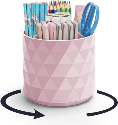 minimaliving Desk Organizer,Sparkling Diamond-like Pen Holder for Desk 360°Rotating Office Accessories,Pencil Cup with 5 Compartments Storage Box Caddy for Office,School,Home,Art Supply(White)