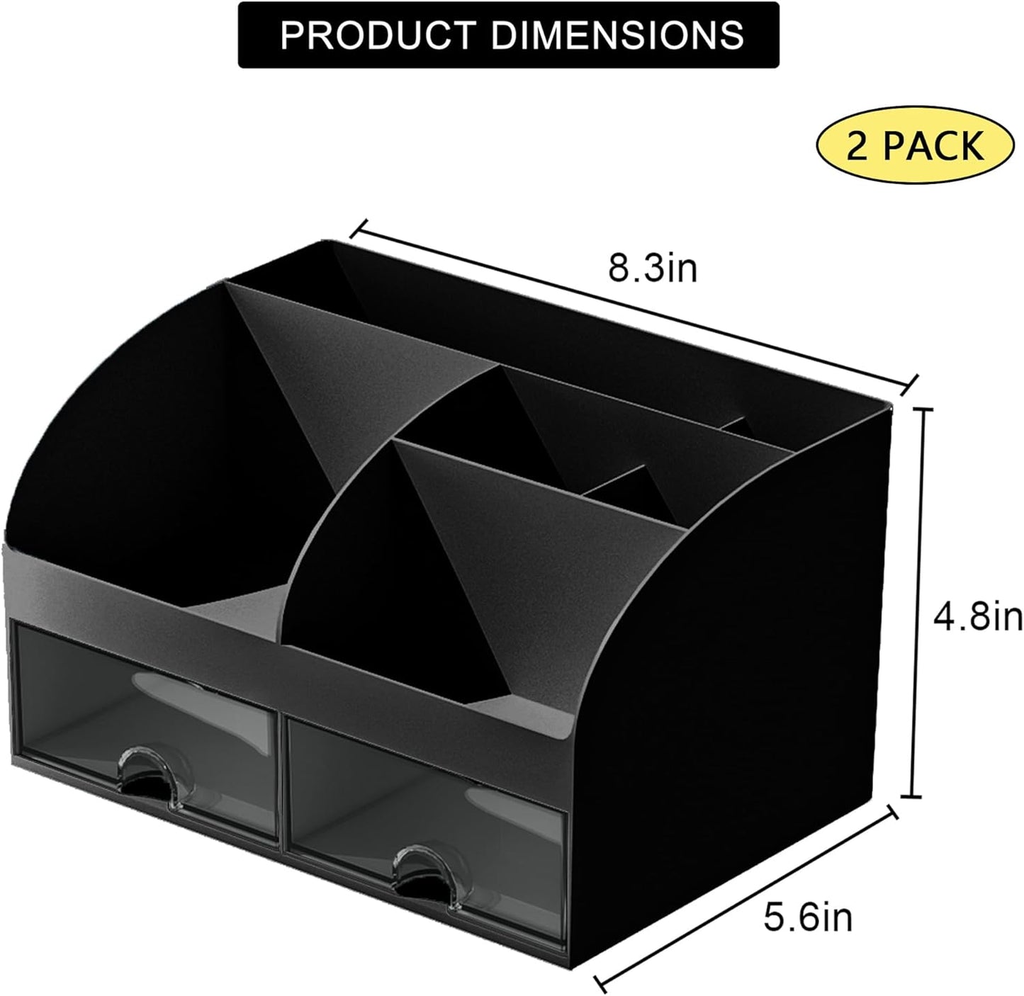 COMFYROOM Desk Organizer with 6 Compartments and 2 Drawers, Plastic Makeup Organizer, Pen Holder for Desktop Storage, Desk Organization for School, Home, Office Supplies (White)