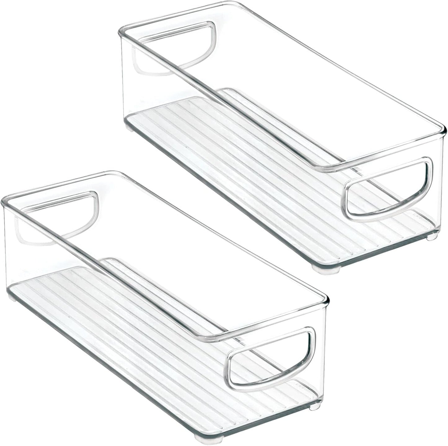 mDesign Plastic Office Supply Organizer - Storage Holder Bin with Handles for Desk Drawer, Cabinet - Pencil, Pen, Envelope and Supplies Container Basket - Ligne Collection - 2 Pack - Clear
