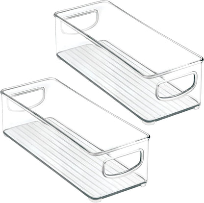mDesign Plastic Office Supply Organizer - Storage Holder Bin with Handles for Desk Drawer, Cabinet - Pencil, Pen, Envelope and Supplies Container Basket - Ligne Collection - 2 Pack - Clear
