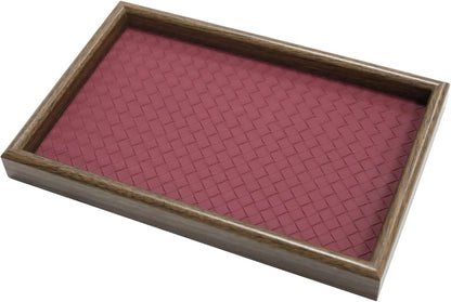 Wooden Valet Tray with Leather Base, EDC Catch All Tray Nightstand Entryway Table Vanity Organizer 11.8x7.9, Black