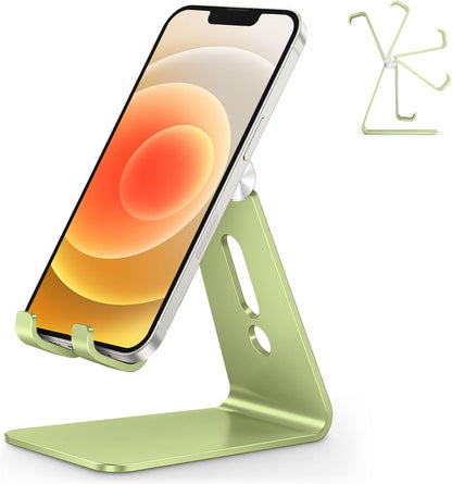Adjustable Cell Phone Stand, OMOTON Aluminum Desktop Cellphone Stand with Anti-Slip Base and Convenient Charging Port, Fits All Smart Phones, Silver