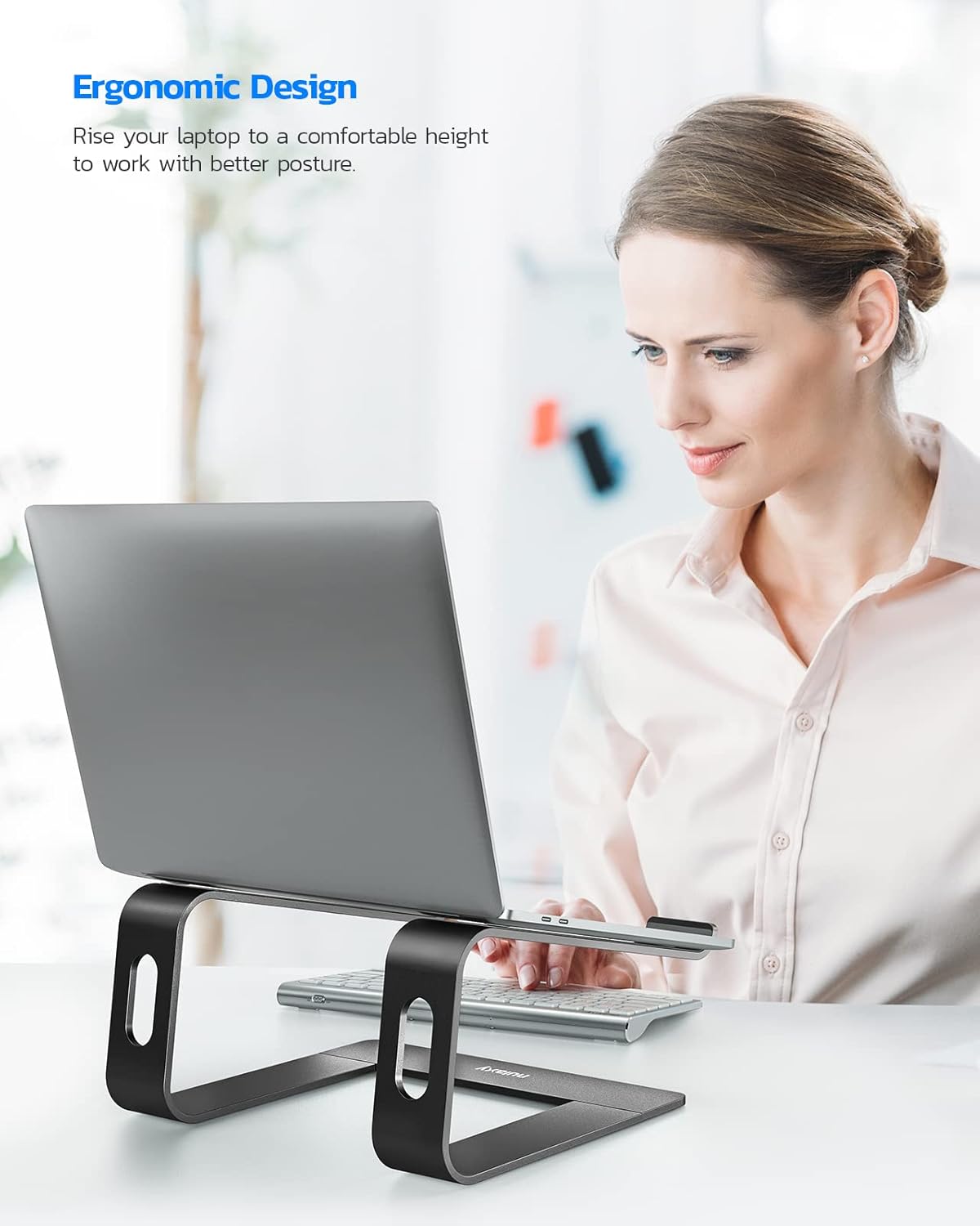 Nulaxy Laptop Stand, Ergonomic Aluminum Laptop Computer Stand, Detachable Laptop Riser Notebook Holder Stand Compatible with MacBook Air Pro, Dell XPS, HP, Lenovo More 10-16” Laptops - Rose Gold
