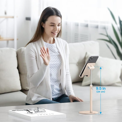 OMOTON Cell Phone Stand, Angle Height Adjustable Phone Holder, Aluminum Desktop Phone Dock for Desk, Compatible with iPhone 17 Pro Max, All Smartphones and Tablets(4-11''), Silver