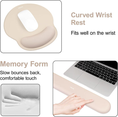 MOSISO Wrist Rest for Keyboard Mouse Pad Set, Large Gaming Deskpad&Circle Curved Mousepad&Keyboard Wrist Rest&Coaster, Ergonomic Non-Slip Mousepad&Easy Typing Pad with Silicone Lining, Apricot