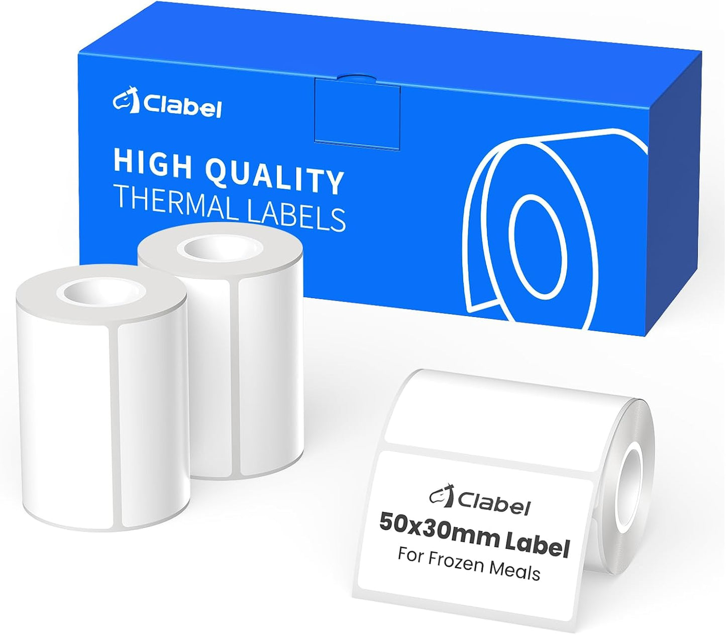 Clabel Printable White Cable Labels 6 Rolls of Thermal Self-Adhesive Paper Labels Tape, 25x78mm (1"x3") 100 Sheets Per Roll, Black Print on White Sticker Tags Durable