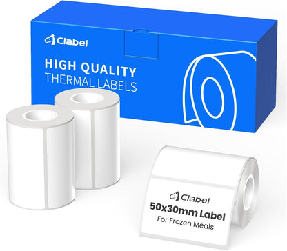 Clabel Printable White Cable Labels 6 Rolls of Thermal Self-Adhesive Paper Labels Tape, 25x78mm (1"x3") 100 Sheets Per Roll, Black Print on White Sticker Tags Durable