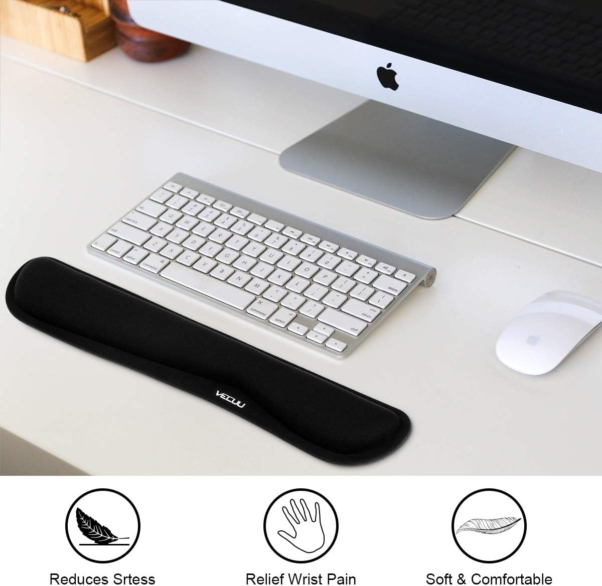 VECUU Keyboard Wrist Rest, Pad with Ergonomic Raised Memory Foam for Easy Typing & Pain Relief, Anti-Slip Wrist Support Suit for Computer, Laptop, Office, PC Gaming (Black)