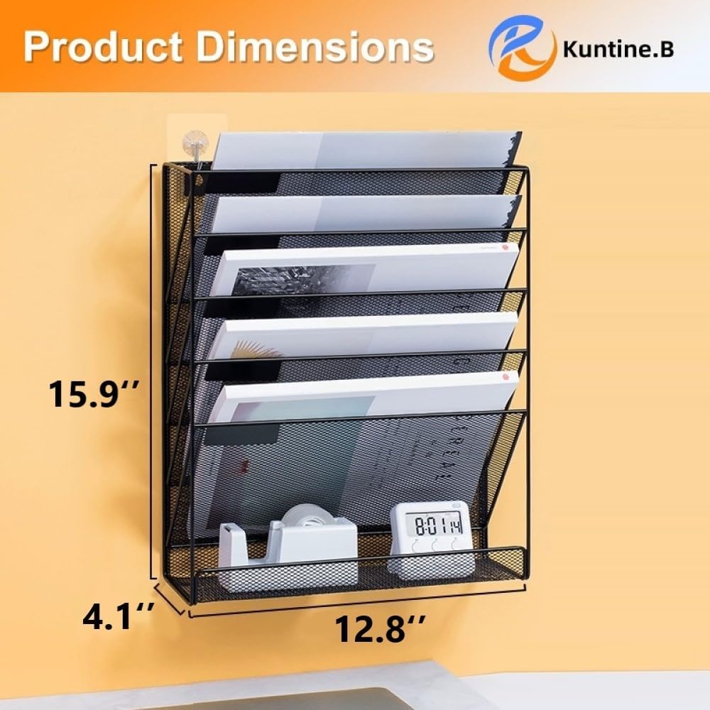 Kuntine.B Wall File Organizer Office Hanging Magazine Holder Wall File Organizer for Office Home (Black, 5 Tier)