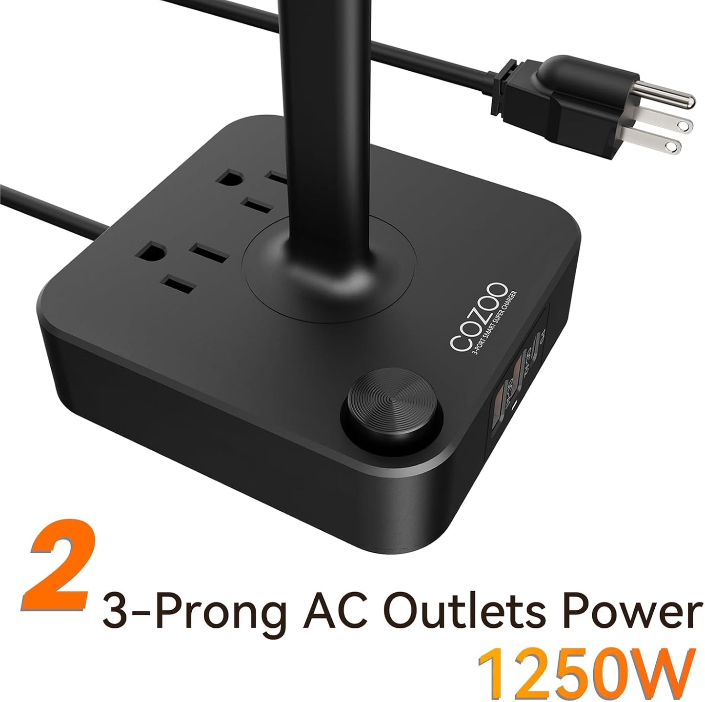 COZOO Headphone Stand with USB Charger Desktop Gaming Headset Holder Hanger with 3 USB Charging Station and 2 Outlets Power Strip,Suitable for Gaming, DJ,Wireless Earphone Display, Gamer Gifts for Men