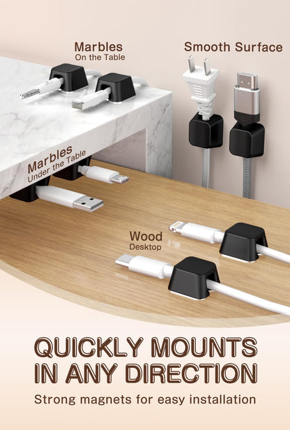 Maveek Magnetic Cord Holders, 5 Pack Silicone Magnet Cable Clips with Metal Plates, Standing Desk Wire Organizer for USB Charging Cables, Nightstand, Car, Metal Surface (Small, White)